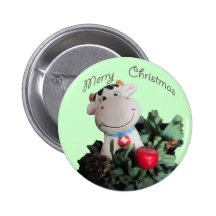 Smilling cow Merry Christmas  Button
