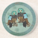 Smokey Rose Owls Snowflakes Coaster