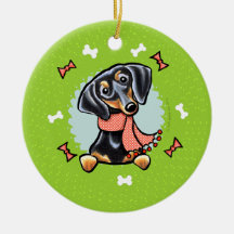 Smooth Black Tan Dachshund Christmas Wreath Christmas Tree Ornament