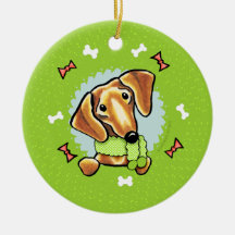 Smooth Red Dachshund Christmas Wreath Christmas Ornament