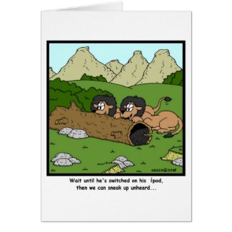 Sneak up unheard: Lion Cartoon Greeting Card