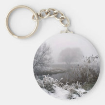 Snow and fog early morning, River Way, England Key Chain