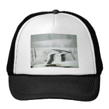 Snow Covered Country Lane Trucker Hats