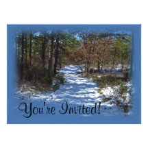 Snow Covered Woodland Path in Winter Custom Invitations