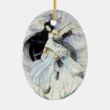 Snow & Feathers Ceramic Geisha Ornament