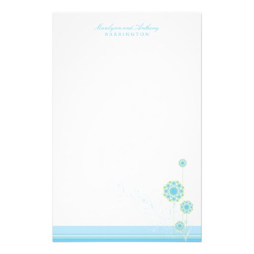 Snow Flower Swirls Blue Custom Stationery