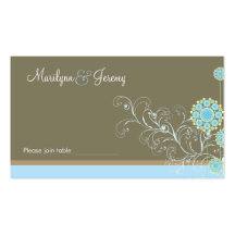 Snow Flower Swirls Blue Custom Table / Place Card Business Card Templates