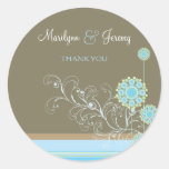 Snow Flower Swirls Blue Thank You / Gift Sticker