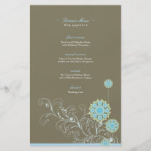 Snow Flower Swirls Blue Wedding Menu ~ Flyer
