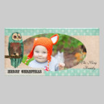 Snow Owl Ivory & Blue Christmas Photo Card photo cards