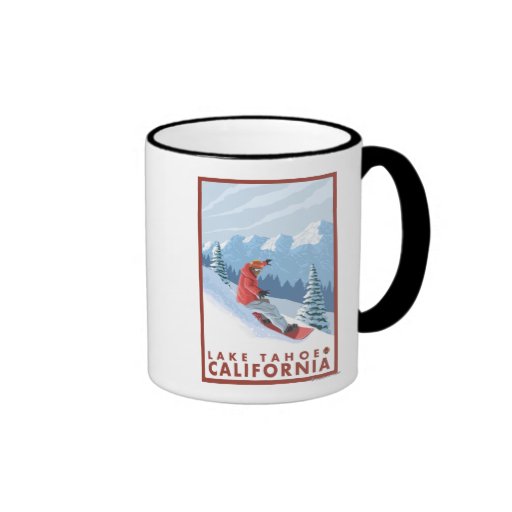 Snowboarder Scene - Lake Tahoe, California Mugs