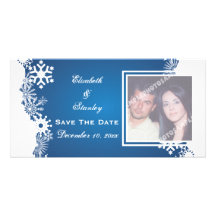 Snowflake blue white winter wedding Save the Date Photo Card