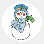 snowflake like home snowman round stickers