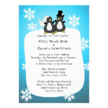 Snowflake Penguin Toon Wedding Personalized Announcements
