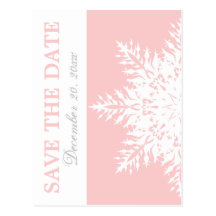 Snowflake pink winter wedding Save the Date Postcards