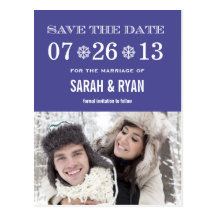 Snowflake Purple Save the Date Photo Postcards