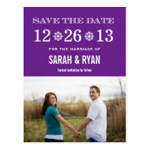 Snowflake Purple Save the Date Photo Postcards