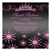Snowflake & Tiara Design Pink Birthday Invite