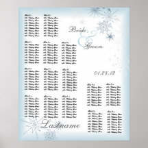Snowflake Wedding Seating Chart Ice Blue Print