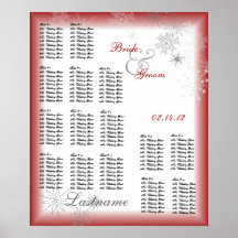 Snowflake Wedding Seating Chart Red Print