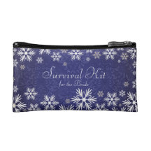Snowflakes and Blue Damask Wedding Survival Kit Makeup Bag
