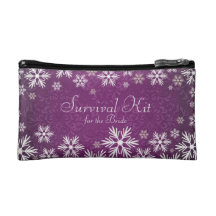 Snowflakes and Purple Damask Wedding Survival Kit Makeup Bag