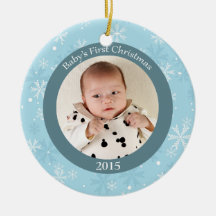 Snowflakes baby's first Christmas photo ornament