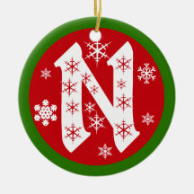 Snowflakes Monogram Letter N Ornaments