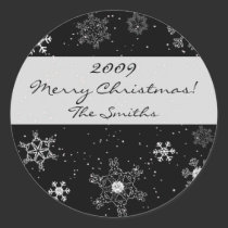 Snowflakes on Black Diamond Background Stickers stickers