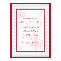 Snowflakes Red Chevron Holiday Party Invitations