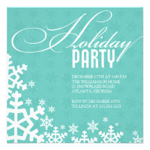 Snowflakes sea green holiday party invitation
