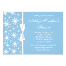 Snowflakes Sweet 16 Winter Wonderland Blue Personalised Invite