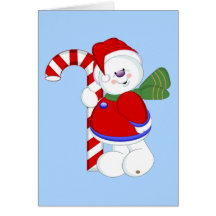 Snowman and Candycane Greeting Cards