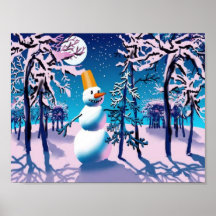 SNOWMAN AT NIGHT PRINT