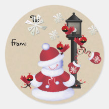 Snowman Christmas Gift Tags Round Stickers