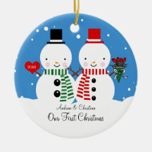 Snowman Couple Our First Christmas Ornament