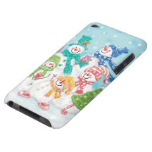 Snowman Family in the Snow Ready for Christmas Barely There iPod Cases