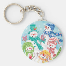 Snowman Family in the Snow Ready for Christmas Keychains