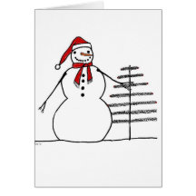 Snowman Feather Tree Greeting Card