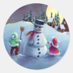 SNOWMAN & KIDS by SHARON SHARPE Round Stickers