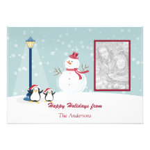 Snowman Penguins Photo Holiday Greeting Personalized Announcement