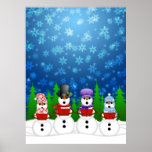 Snowman Quartet Caroler Singing Snowy Night Poster
