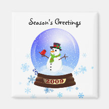 Snowman Snowglobe - Season's Greetings Fridge Magnets