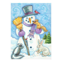Snowman with Animals Christmas Party Invitation