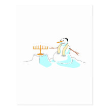 Snowman With Menorah Post Card