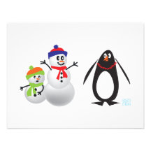 Snowmen and Penguin Invitation
