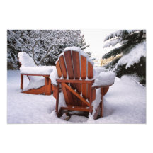 Snowy Adirondack Chairs in Winter Photo