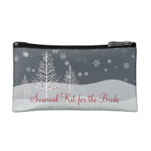 Snowy Night and Winter Trees Bridal Survival Kit Cosmetics Bags