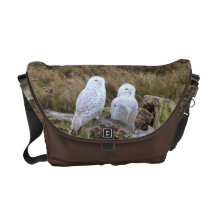 Snowy Owl Couple on Chocolate Brown Messenger Bag