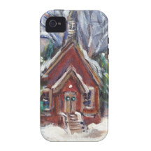 Snowy Wintry country church christmas scene iPhone 4 Cases